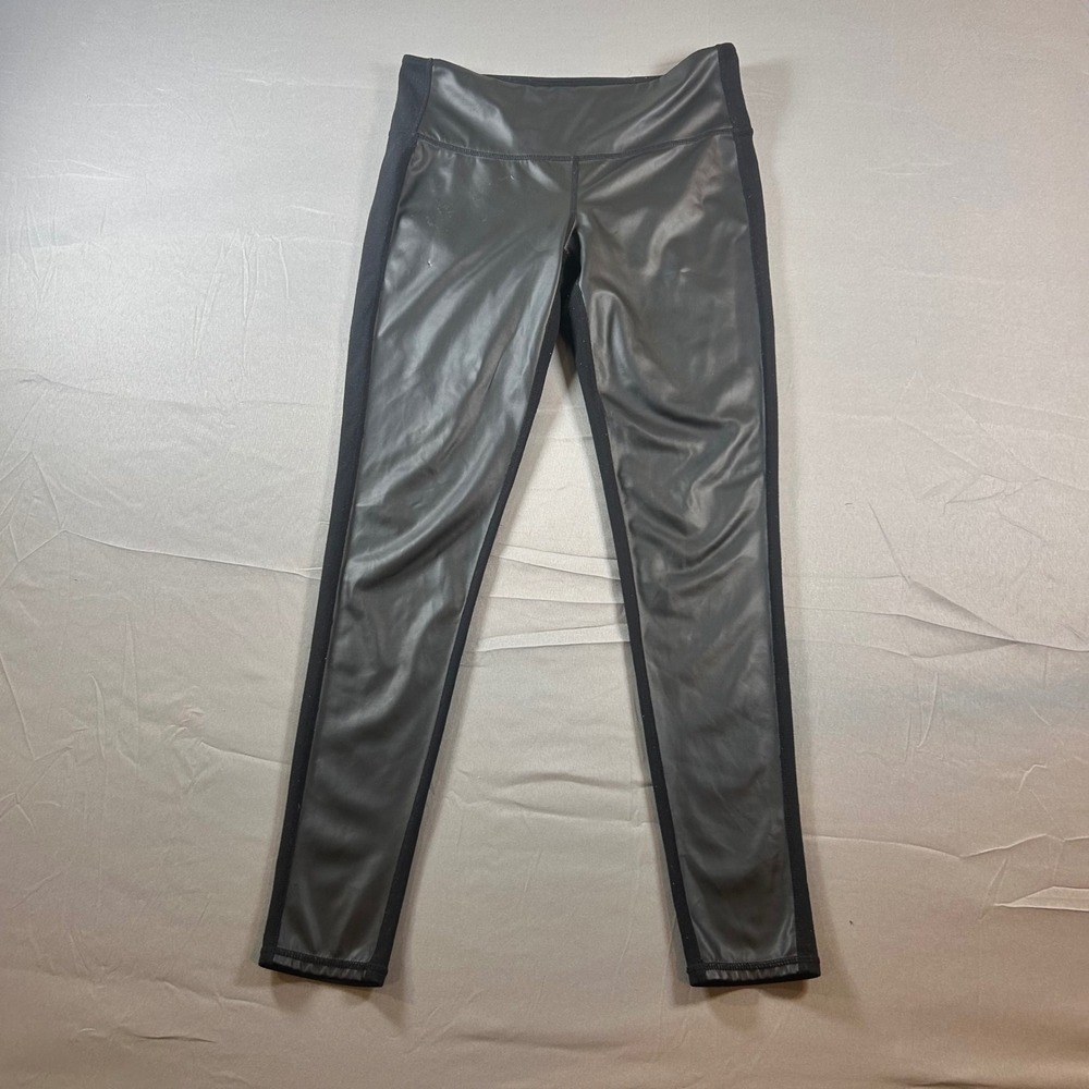 Athleta Black Faux Leather Trim Athletic Leggings Activewear Women's Small